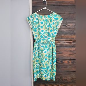 Vintage Floral Fitted Belted Tea Length Party Cocktail Dress 50s 60s 70s
